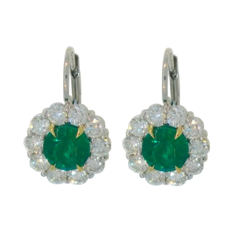 women’s unique earrings-Emerald and Diamond Halo Earrings