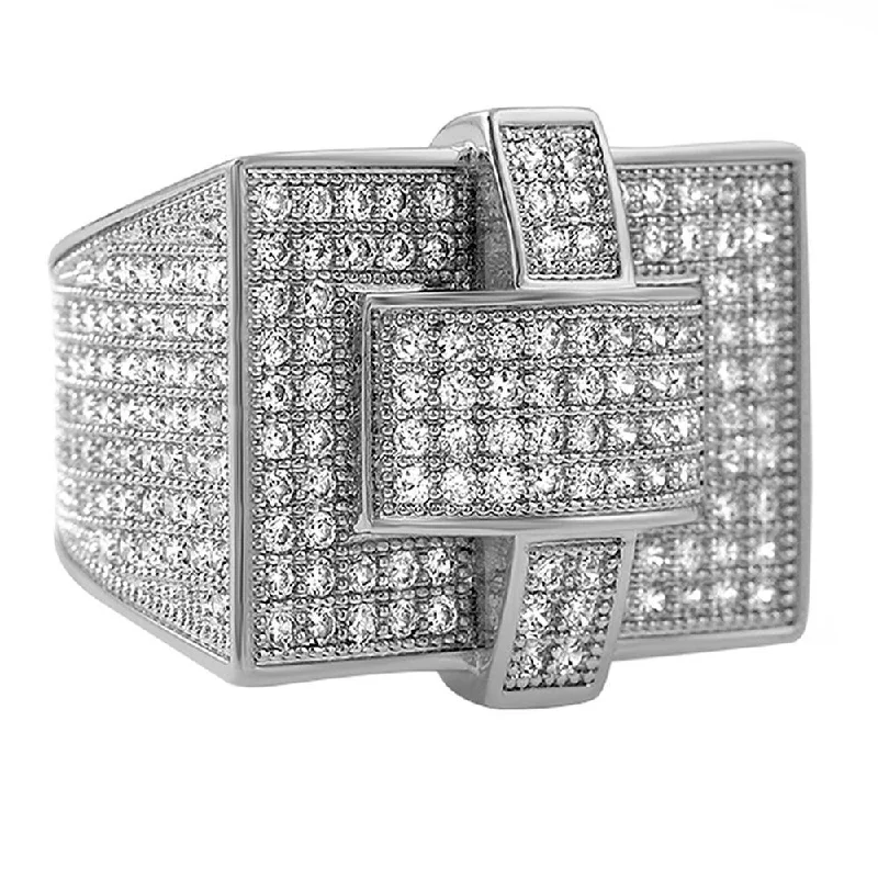 women’s engagement rings-Cross Iced Out Rhodium CZ Bling Bling Ring