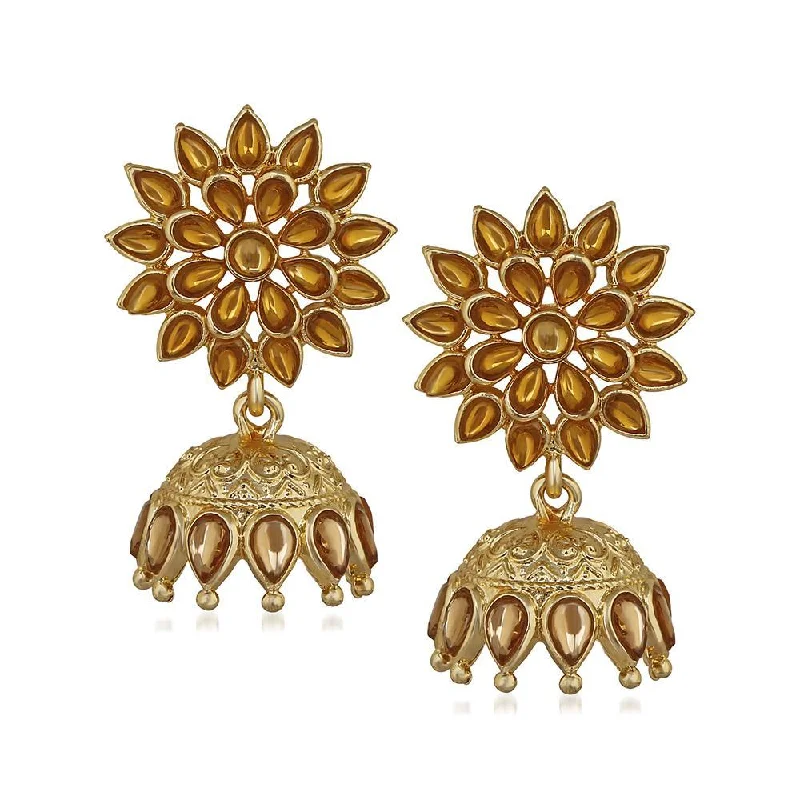 women’s boho earrings-Mahi Traditional Floral Brown LCT Kundan Jhumki Earring for Women (VECJ100239)