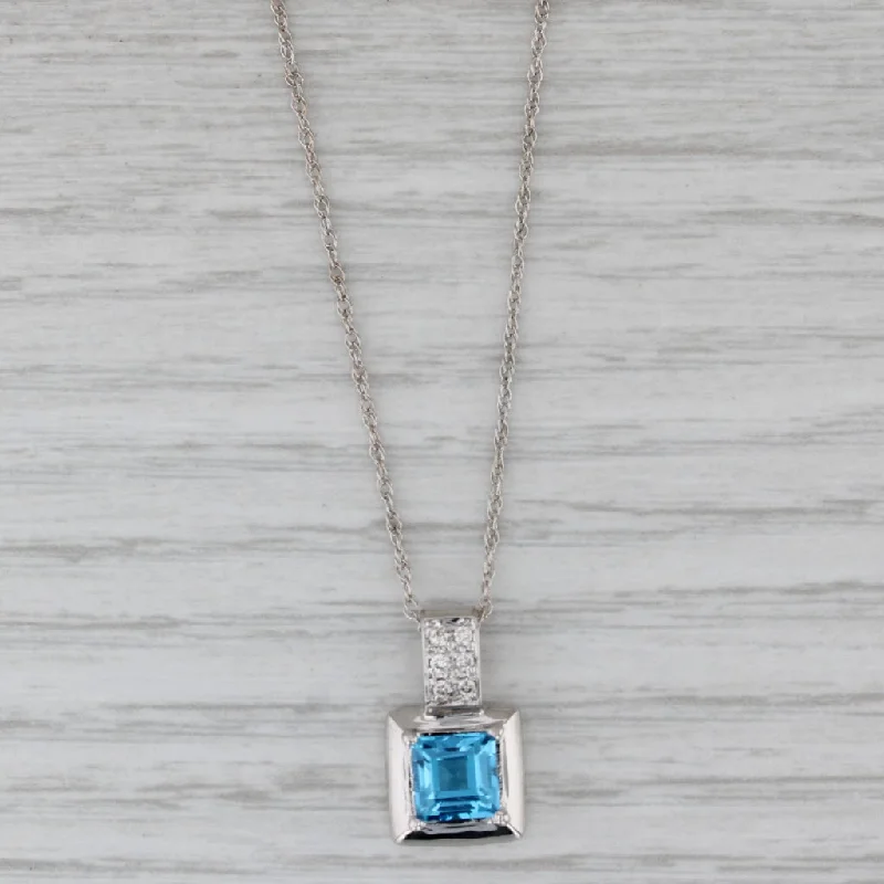 women’s birthstone pendant necklaces-1.36ctw Blue Topaz Diamond Pendant Necklace 14k White Gold 18" Rope Chain