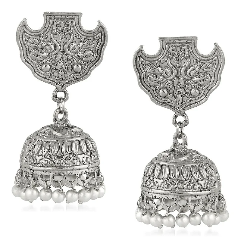 women’s elegant drop earrings-Mahi Rhodium Plated Peacock Traditional Jhumka Earrings for Women (VECJ100225)