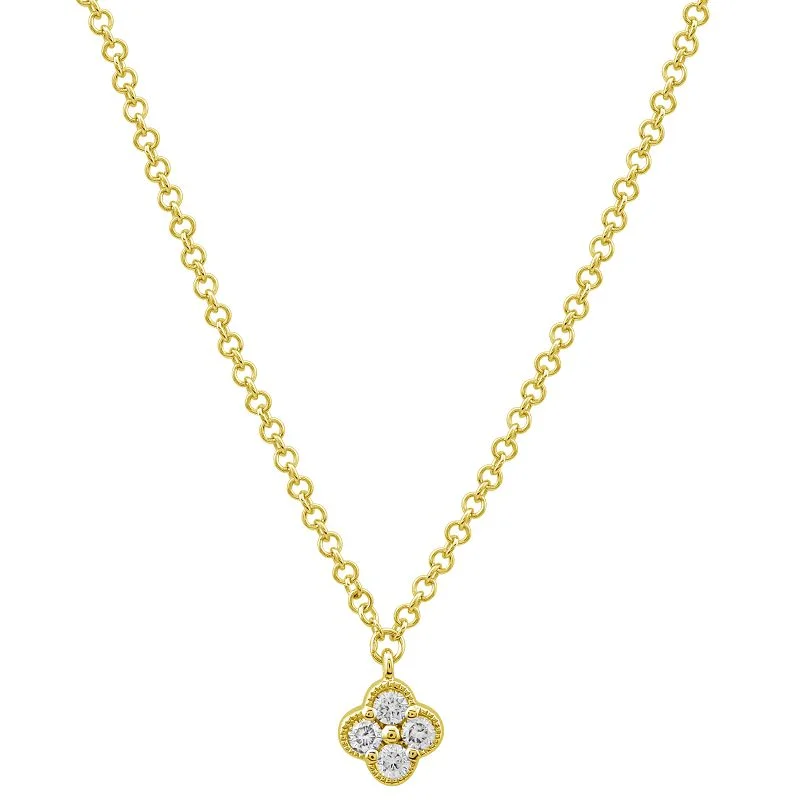 women’s red gemstone necklaces-14K Yellow Gold Diamond Mini Clover Necklace