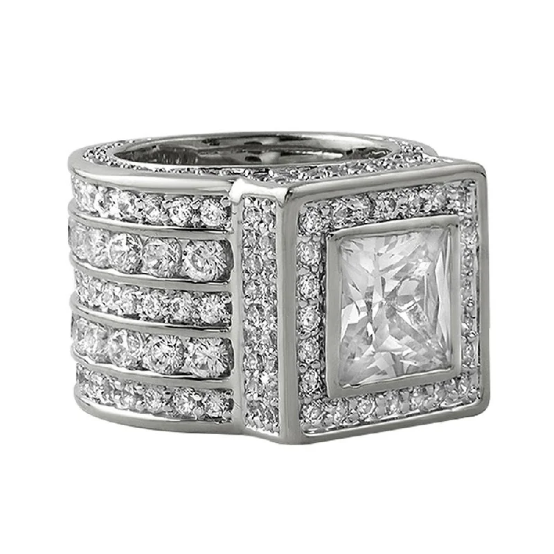 women’s two-tone rings-Iced Out Ring Bling Square President Style