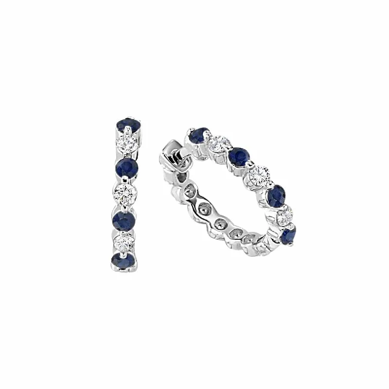 women’s drop earrings-Blue Sapphire and Diamond Small Hoop Earrings