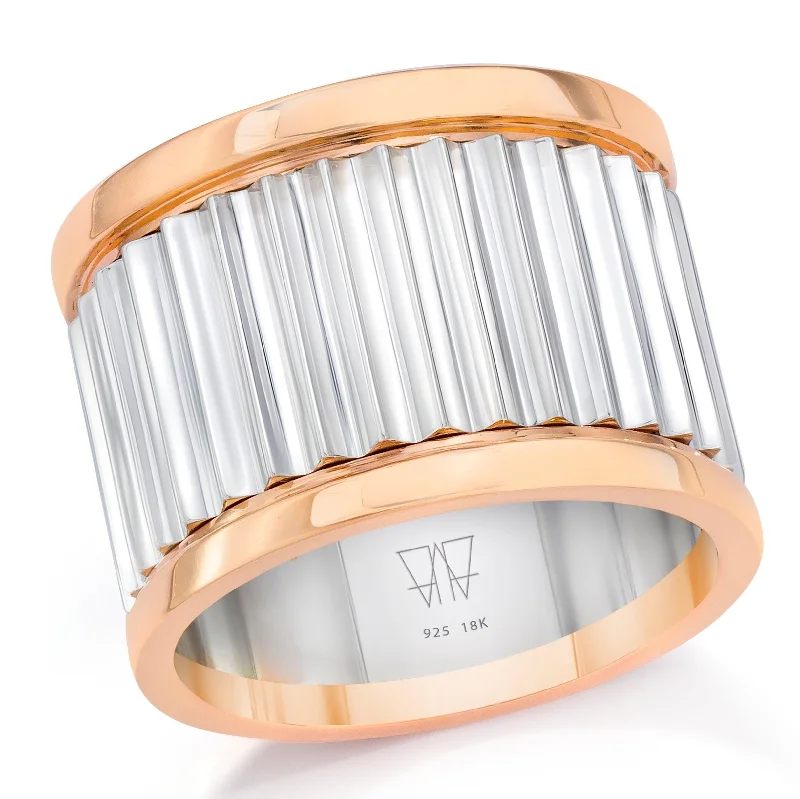 women’s thick gold rings-Walters Faith 'CLIVE' Two-Tone Fluted Band Ring