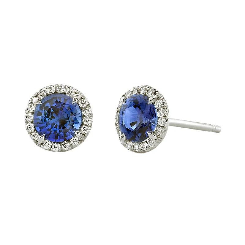 women’s diamond earrings-Sapphire and Diamond Stud Earrings