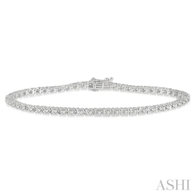 women’s leather wrap bracelets-1 Ctw Round Cut Diamond Tulip Bracelet in 14K White Gold