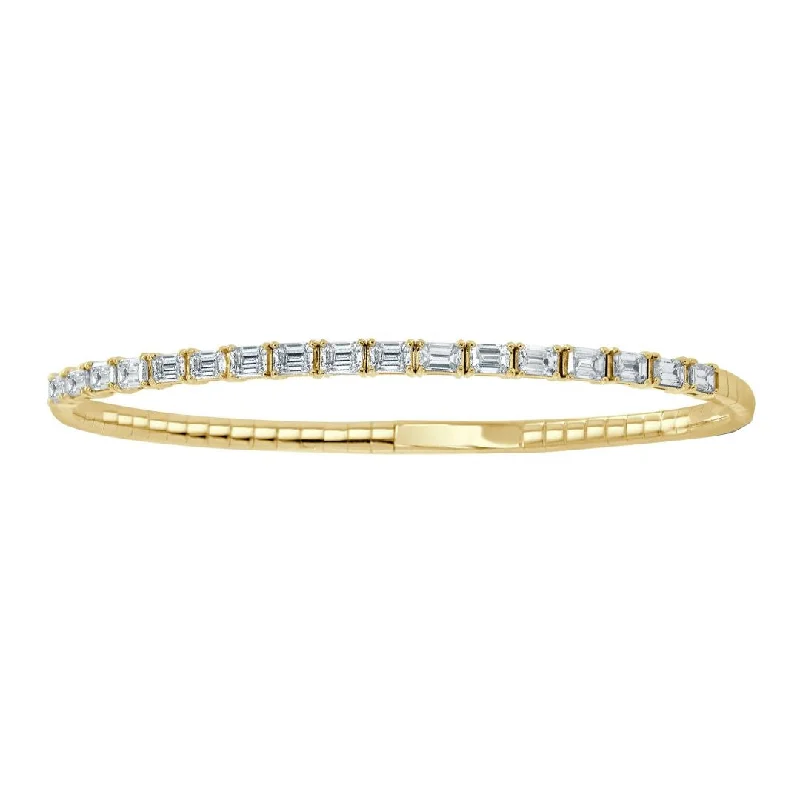 women’s leather wrap bracelets-Emerald Cut Diamond Flex Bangle