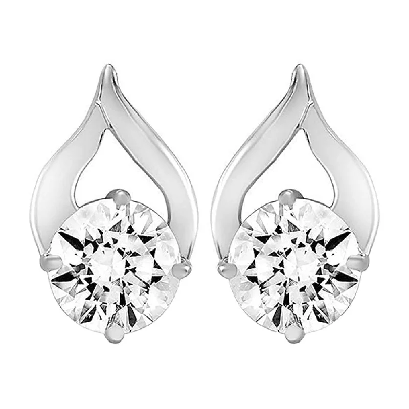 women’s flower earrings for brides-Mahi Delicate Drop Stud Earrings with White Cubic Zirconia for Women (ER1109743RWhi)