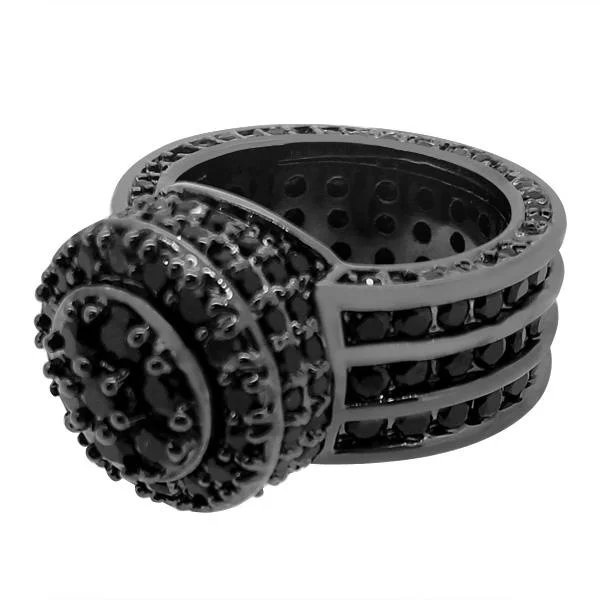 women’s simple rings-Custom Cluster Black Bling Bling Ring