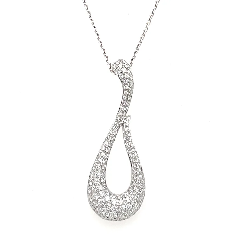 women’s statement necklaces-14K White Gold Pavé Set Diamond Curved Design Necklace