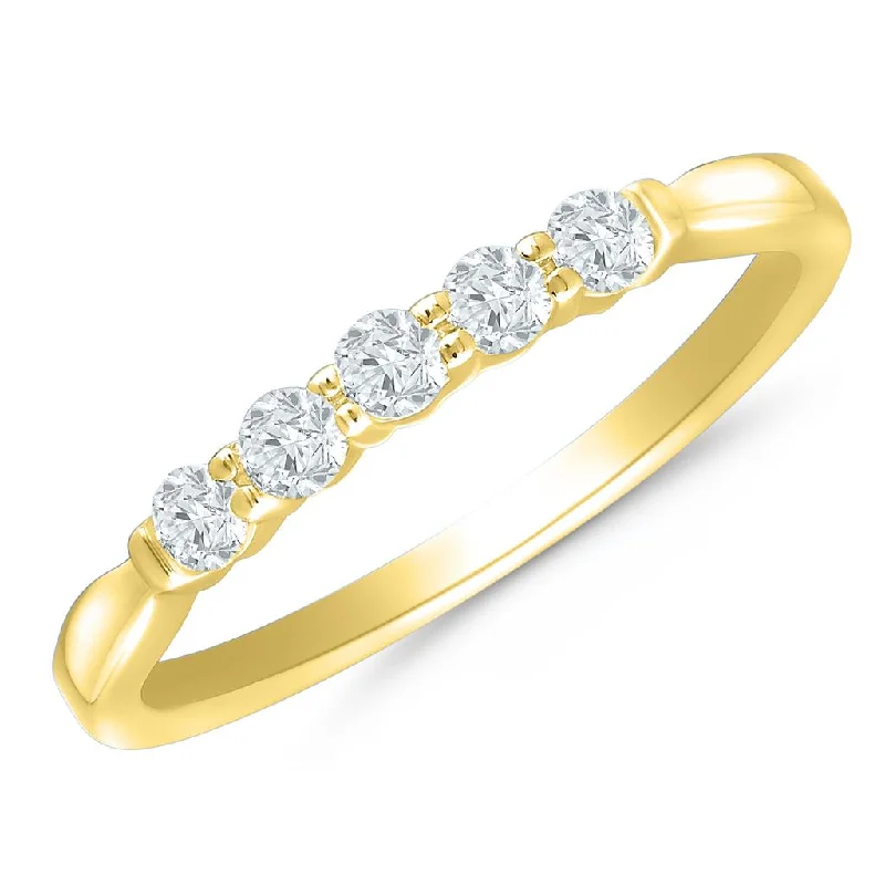 women’s silver engagement rings-14K Yellow Gold 0.25ctw Round Diamond Five Stone Wedding Band