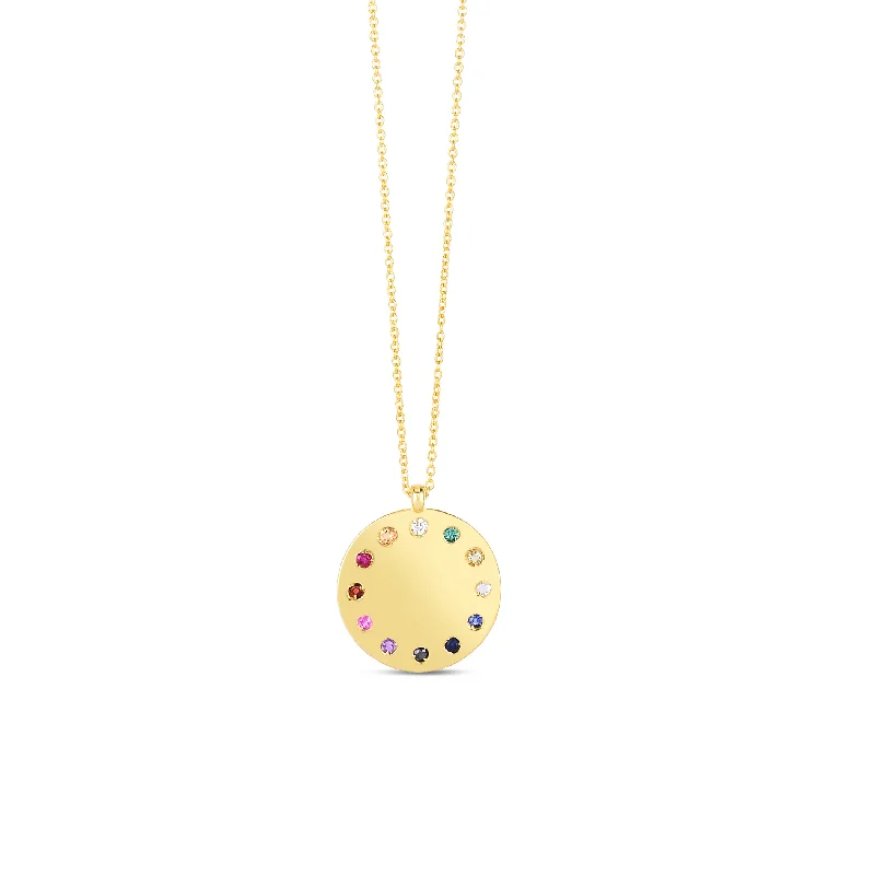 women’s gemstone necklaces-14K Yellow Gold Gemstone Rainbow Dial Medallion Necklace