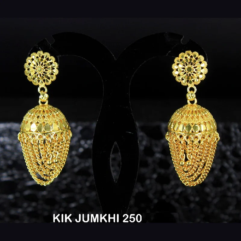 women’s gemstone stud earrings-Mahavir Forming Gold Plated Jhumki Earrings  - KIK Jumkhi 250