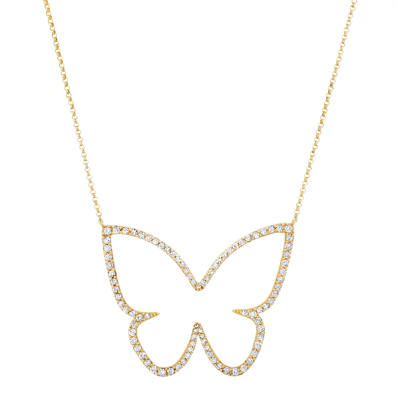 women’s silver necklaces-MONARCH DIAMOND BUTTERFLY NECKLACE, 14kt GOLD