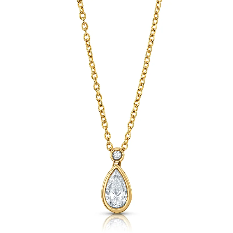 women’s custom name necklaces-CLASSY DIAMOND PEAR NECKLACE, 14KT GOLD