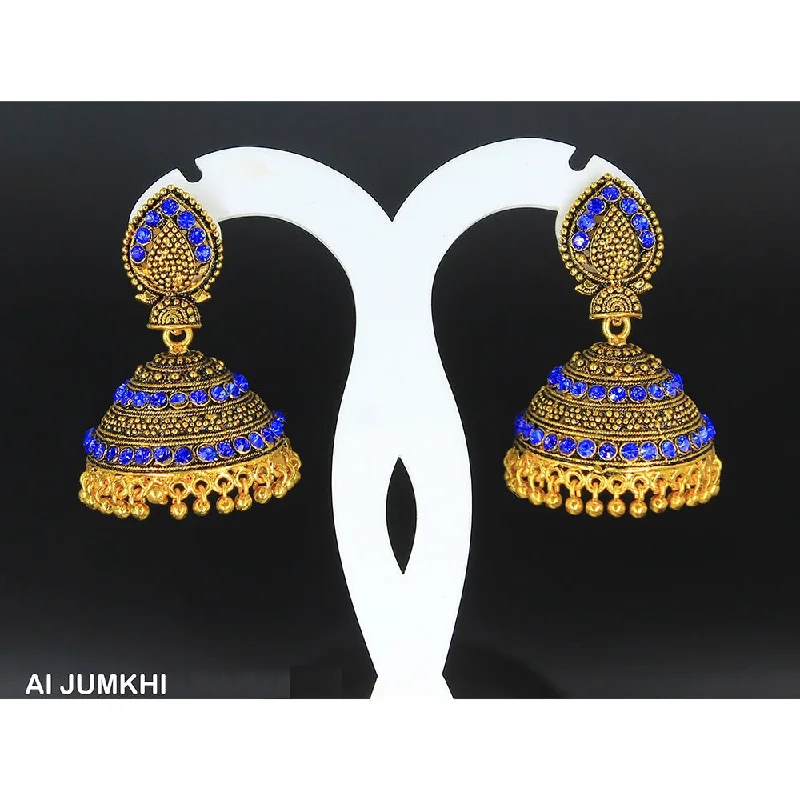 women’s large stud earrings-Mahavir Gold Plated Blue Stone Jhumki Earrings -AI Jumkhi 1604