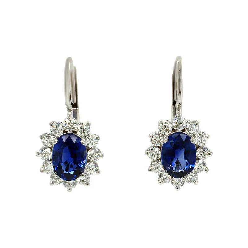 women’s rainbow earrings-Sapphire and Diamond Halo Drop Earrings