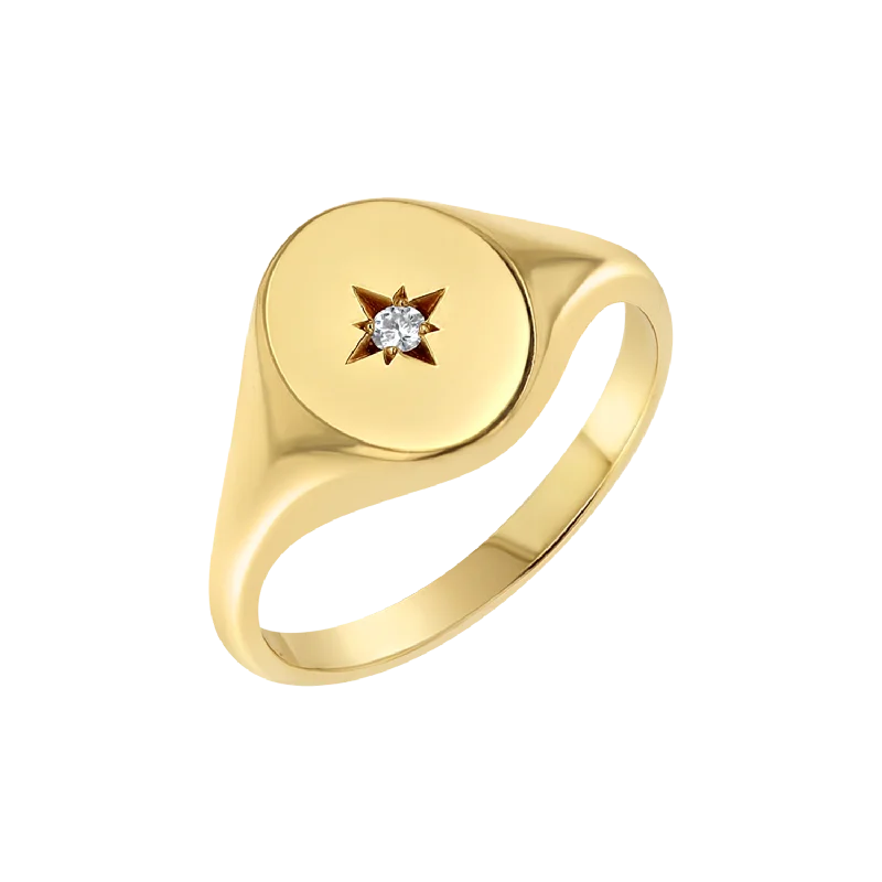 women’s custom diamond rings-Petit Starset Signet Ring