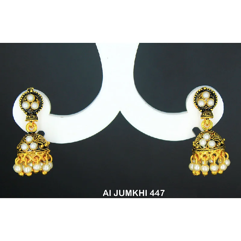 women’s gold drop earrings-Mahavir Gold Plated White Pearl Jhumki Earrings  - AI Jumkhi 447