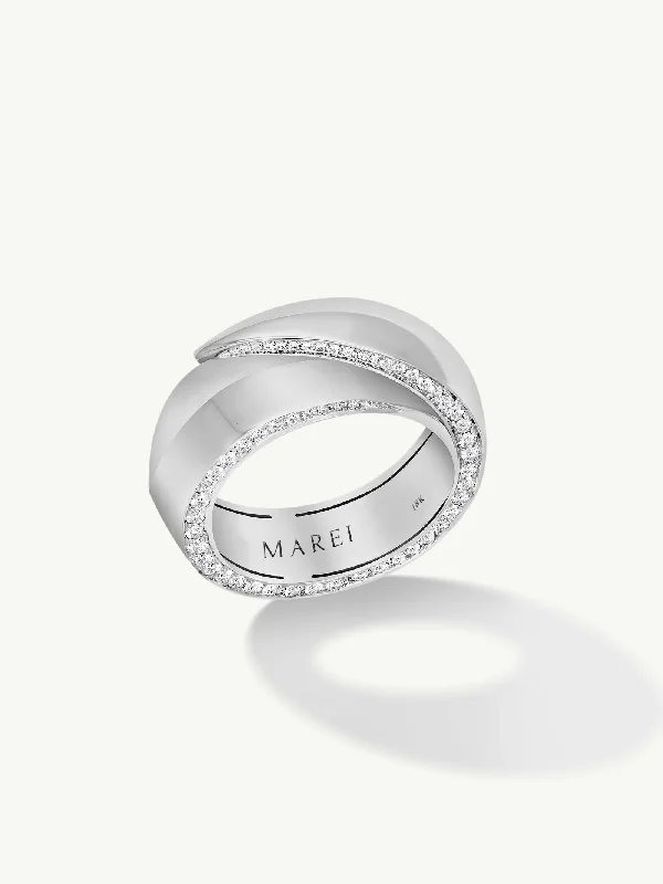 women’s stackable rings-Sahara Oasis Ring With Pavé-Set Brilliant White Diamonds In 18K White Gold, 8mm