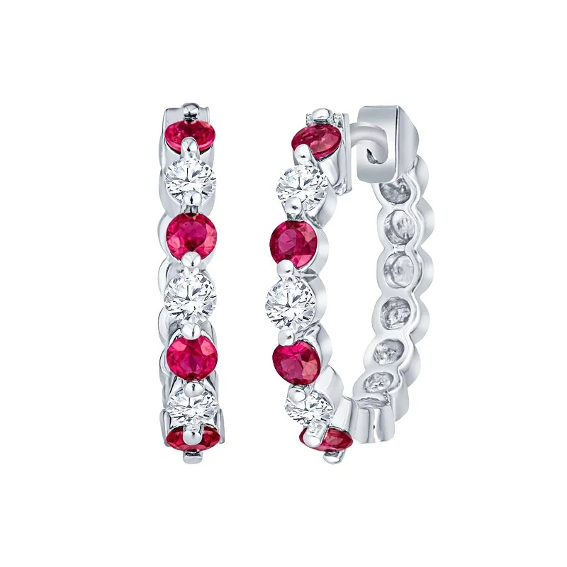 women’s silver hoop earrings-Ruby and Diamond Hoop Earrings (Mid Version)