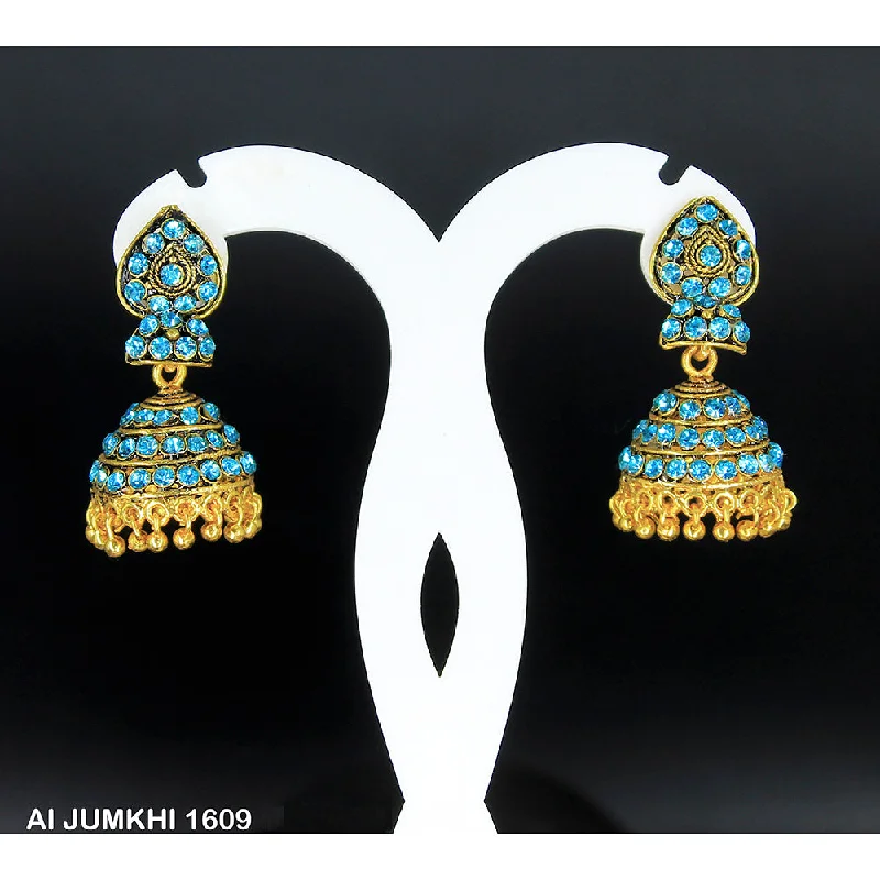 women’s stacked earrings-Mahavir Gold Plated Light Blue Stone Jhumki Earrings -AI Jumkhi 1609