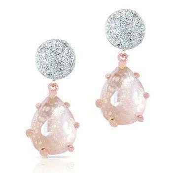 women’s sterling silver earrings-Rose Quartz and Diamond Dangle Earrings