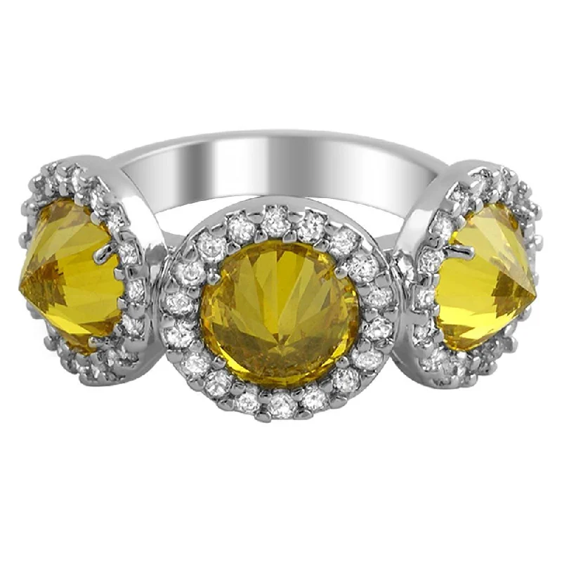 women’s gold diamond rings-Fashion Reverse CZ Canary Diamond Pave Ladies Ring