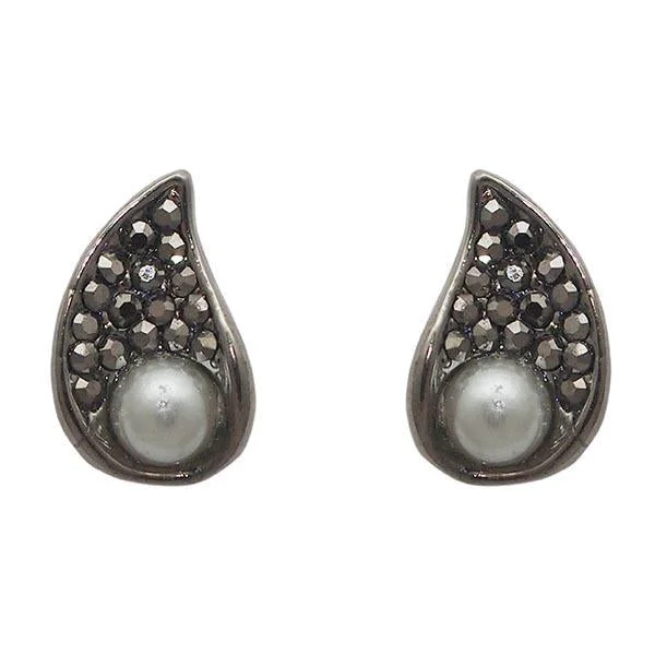 women’s pearl earrings-The99Jewel Marcasite Stone Black Pearl Stud Earrings - 1308201