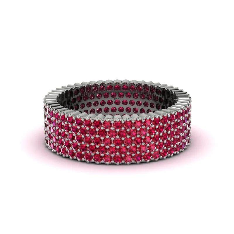 women’s non-traditional engagement rings-3 Ct Round Ruby Eternity Wedding Band - Clarke No. 12