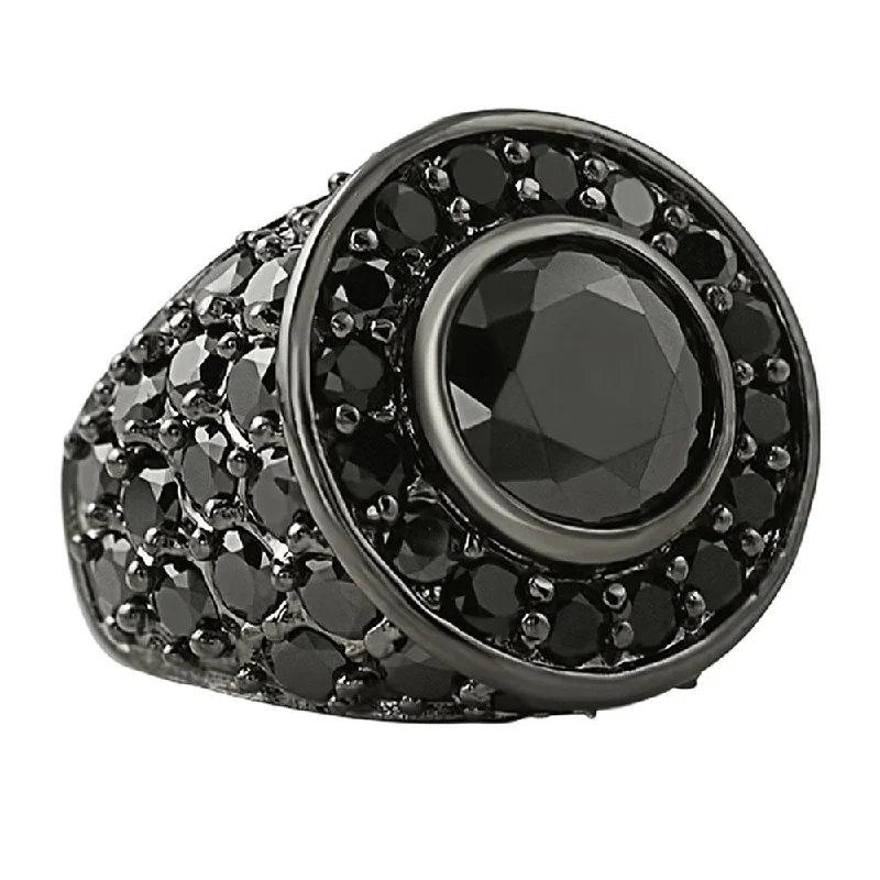 women’s stackable gemstone rings-Custom Centerstone Black CZ Bling Bling Ring