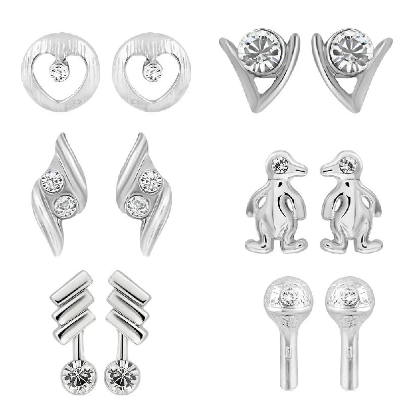 women’s flower earrings for brides-Mahi Combo of 6  Small Baby Size Stud Earrings for Women and Girls CO1105264R