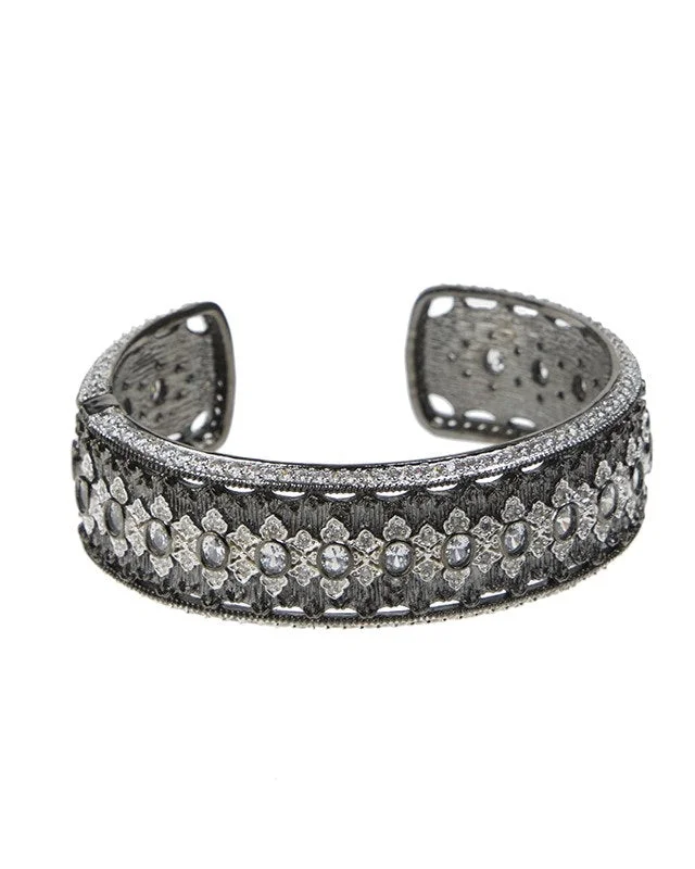 women’s multi-strand bracelets-Gunmetal Plated Oval CZ Narrow Cuff