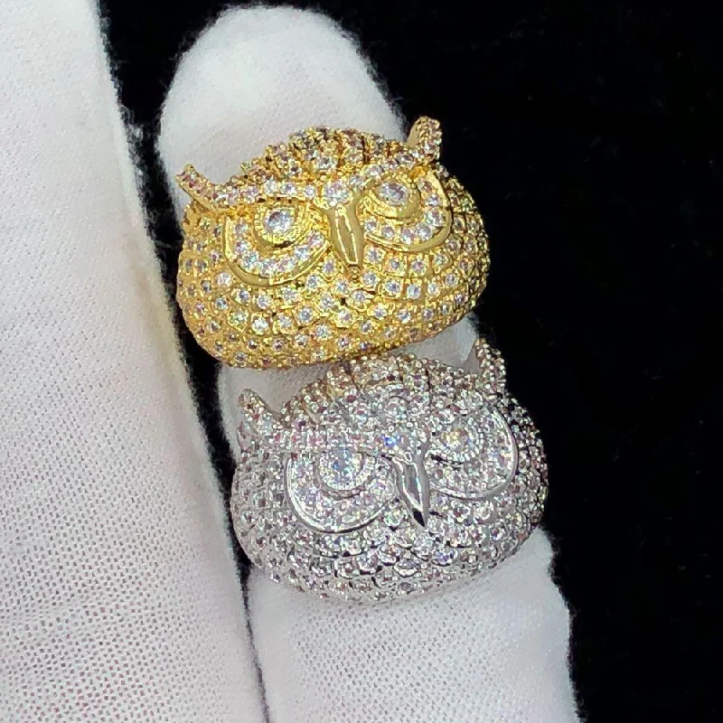 women’s minimalist engagement rings-3D Owl VVS Hip Hop Iced Out Ring