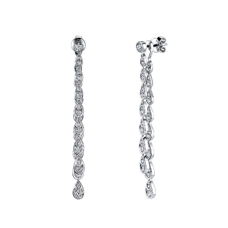 women’s drop earrings-Scallop Artisan Diamond Pave Drop Earrings