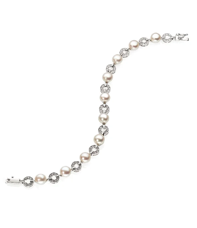 women’s stackable bangles-Athena Sterling Silver Bracelet with Pearls