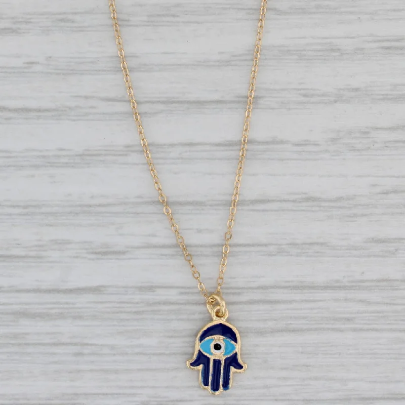 women’s sapphire necklaces-New Blue Enamel Hamsa Hand Pendant Necklace 14k Gold 18" Cable Chain Necklace