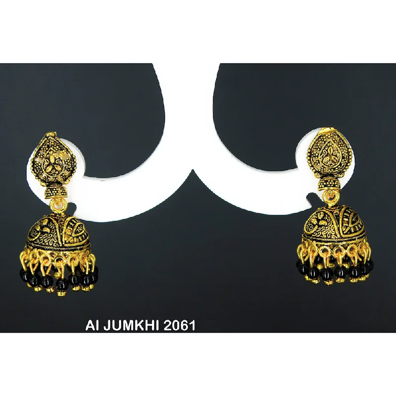 women’s statement hoop earrings-Mahavir Gold Plated Black Pearl Jhumki Earrings -AI Jumkhi 2061