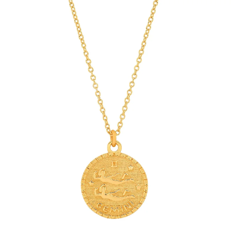 women’s layered chain necklaces-GEMINI ZODIAC MEDALLION NECKLACE, GOLD