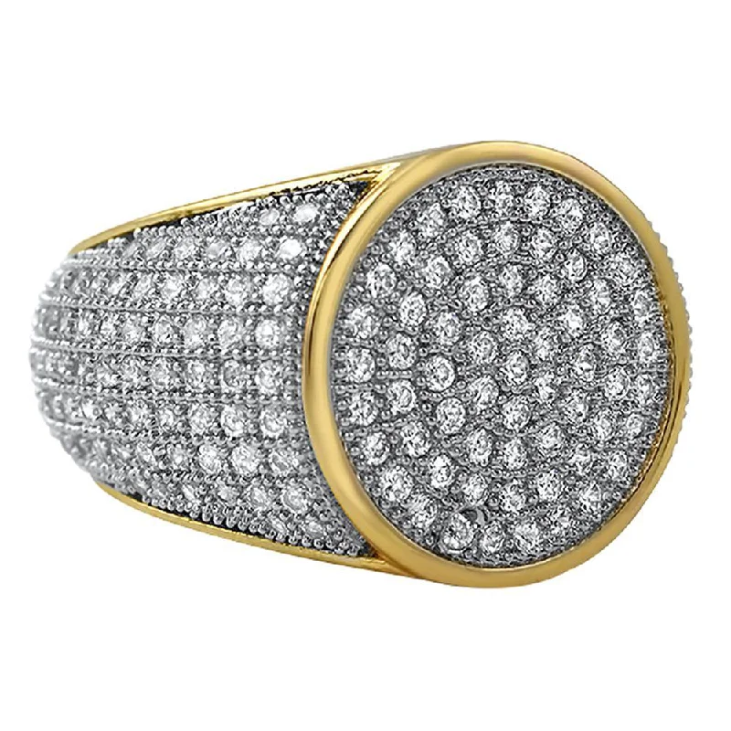 women’s chunky gold rings-Round Gold CZ Micro Pave Bling Ring