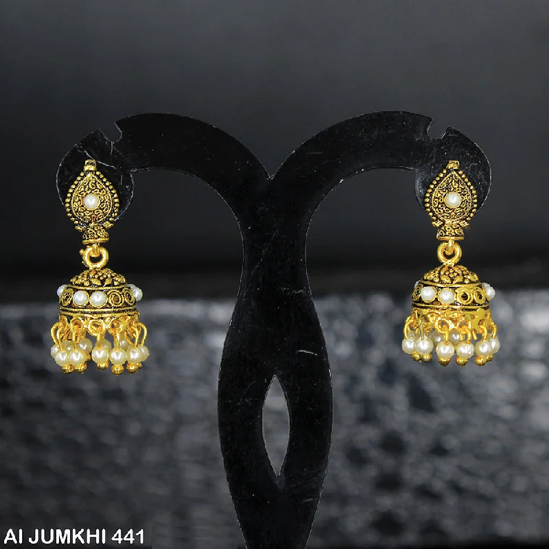 women’s cute earrings-Mahavir Gold Plated Pearl Jhumki Earrings -AI Jumkhi 441