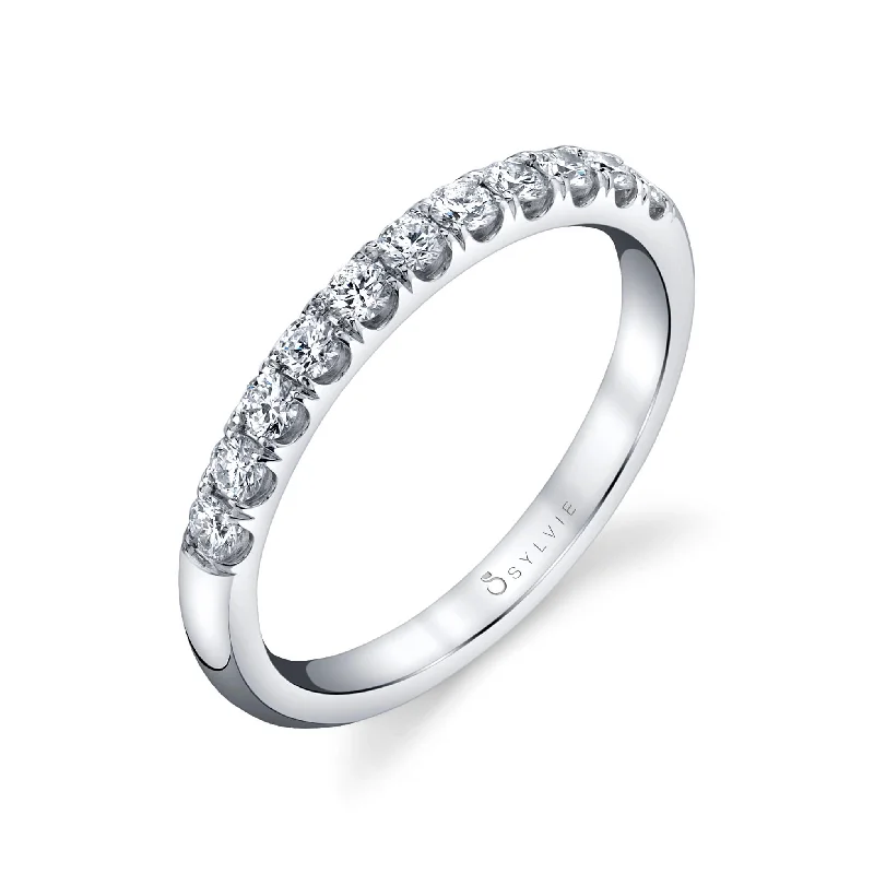 women’s unique gemstone engagement rings-14K White Gold 0.33ctw Round Diamond Eleven Stone Wedding Band