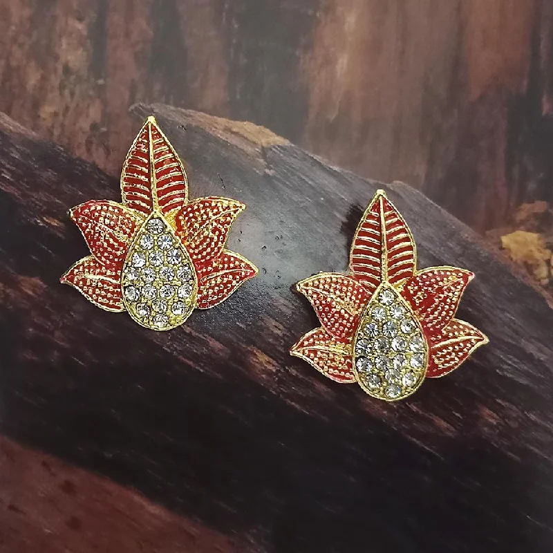 women’s fancy earrings-Adi Gold Plated Red Meenakari And Austrian Stone Stud Earrings