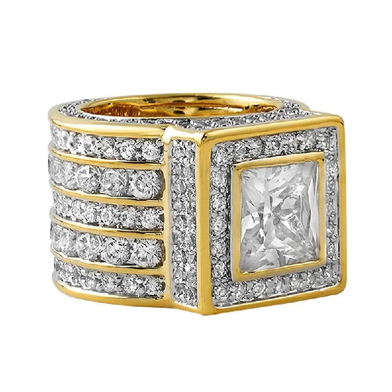 women’s engagement rings with colored stones-Gold .925 Silver Square President CZ Bling Ring