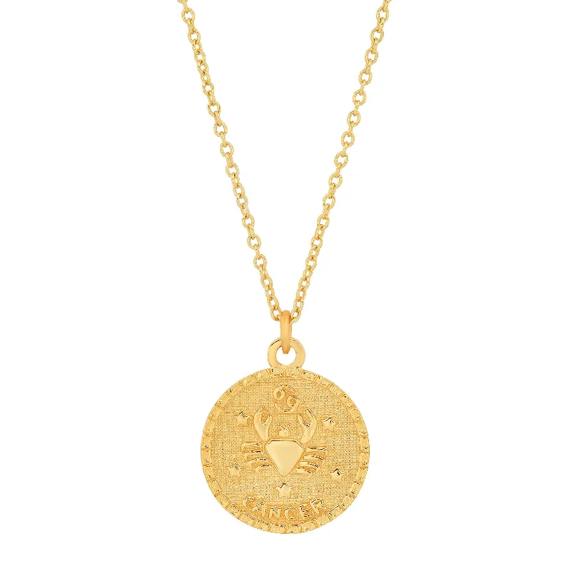 women’s personalized birthstone necklaces-CANCER ZODIAC MEDALLION NECKLACE, GOLD