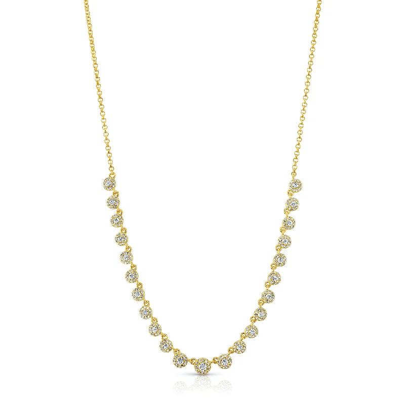 women’s luxury pearl necklaces-MINI CZ SOLITARE HALO NECKLACE, GOLD