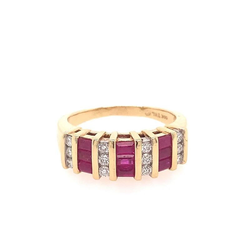 women’s thick band rings-Ruby Baguette & Diamond Fashion Ring