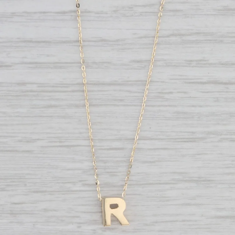 women’s gemstone and diamond necklaces-Letter Initial "R" Pendant Necklace 14k Yellow Gold 16-18" Cable