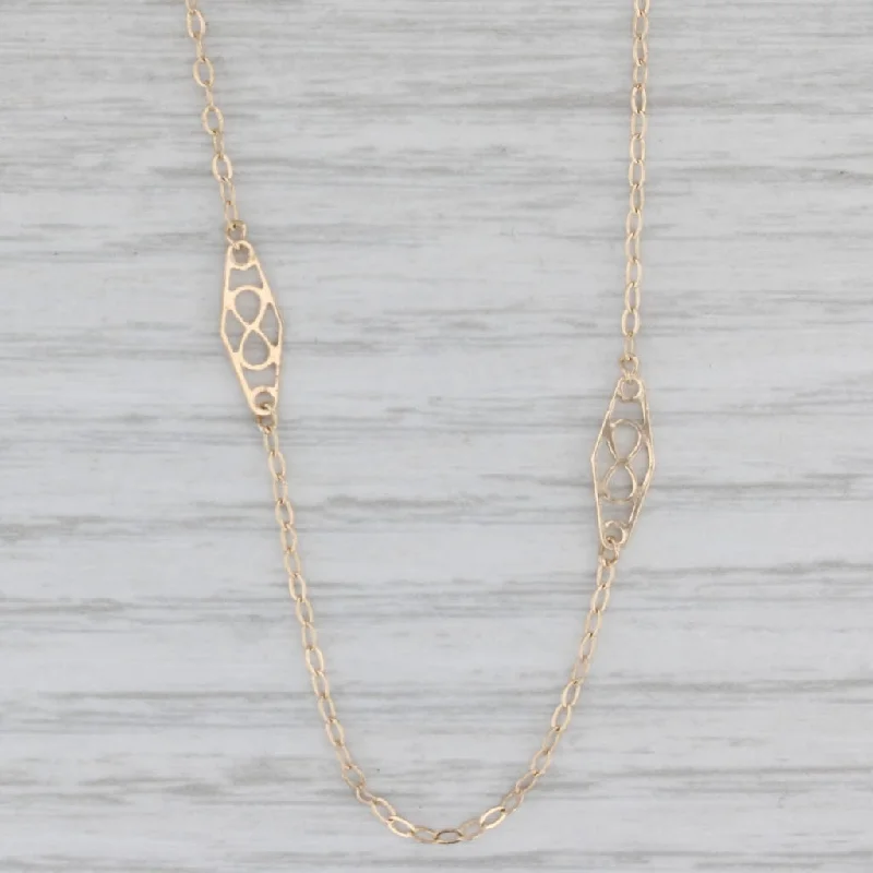 women’s diamond necklaces for brides-Openwork Station Cable Chain Necklace 10k Yellow Gold 21.5"